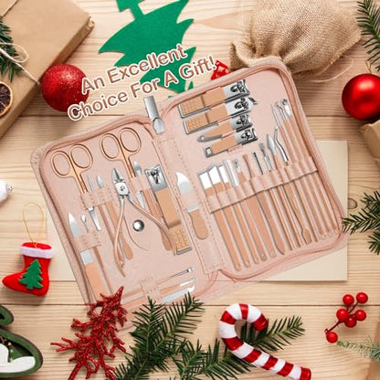 Manicure Set 30 in 1 Nail Clippers Set,Nail Manicure Kit for Women,RedFlow Toenail Clippers,Pedicure Kit,Pedicure Tools,Suitable for Travel Manicure Tools (Rose Gold) - color: Rose Gold