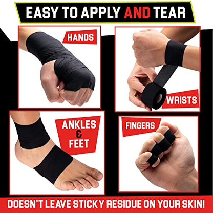 Black & White Athletic Tape Extremely Strong: 16 Rolls + 4 Finger Tape. Easy to Apply & No Sticky Residue. Sports Tape for Boxing, Football, or Climbing. Enhance Joints Protection Now