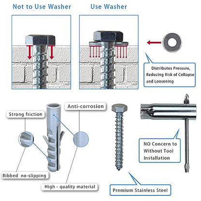 Drywall Anchors for TV Mount,Lag Bolt Kit | With Concrete Wall Anchors M8 Lag Bolts and Washer Installation on Brick or Concrete Wall by with Screw Hardware Tool Socket