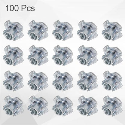 HARFINGTON M5x8mm T-Nuts 4 Pronged Tee Nut 0.57" x 0.31" Fully Thread Carbon Steel Inserts for Wood, Rock Climbing Holds, Cabinetry, Furniture 100pcs - size: M5x8mm, 14.5mm