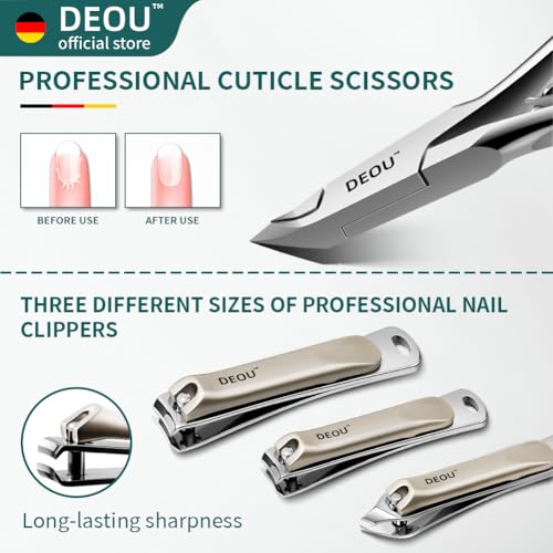 DEOU Professional Nail Set 11 in 1 stainless steel home care nail clippers, men's luxury travel leather storage box, women's beauty kit (Pink) - color: Pink