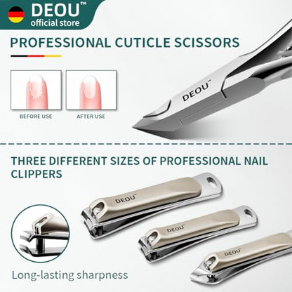 DEOU Professional Nail Set 11 in 1 stainless steel home care nail clippers, men's luxury travel leather storage box, women's beauty kit (Pink) - color: Pink