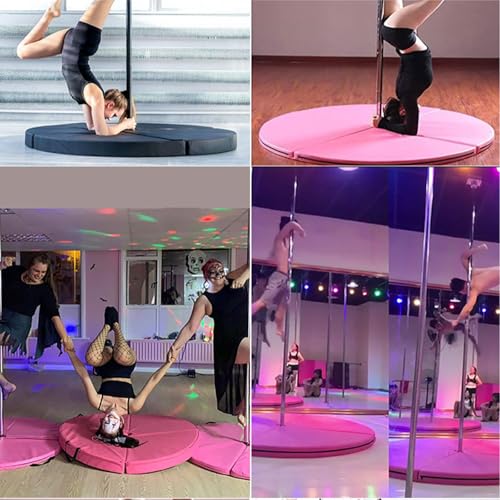 Foldable Pole Crash Mat, Pole Dance Mat, Anti-Collision Cushioned PU Leather Mat for Yoga, Gymnastics, Pole Dancing Pink 2" Tx4.9'W