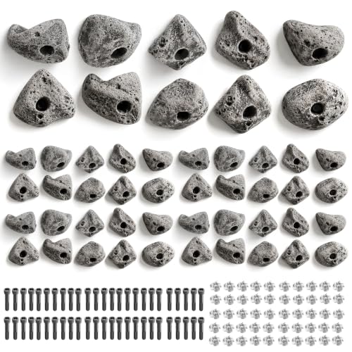50 PCS Rock Climbing Holds for Rock Climbing Wall Made in USA | Bolt On Climbing Holds - Mutil Size Includes Mounting Hardware for Indoor Outdoor Play Set, Garage Gym, Bouldering, Trees - color: 50pcs Natural Gray