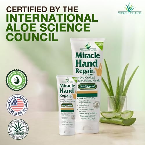 Miracle Hand Cream For Dry Cracked Hands, Hand Repair Cream, 8 Oz & 1 Oz | 60% Aloe Vera, Non Greasy Moisturizer For Working Hands, Fast Absorbing Lotion For Extremely Dry Skin, Travel Size Cream - size: 9 Ounce (Pack of 1)