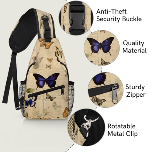 Retro Butterfly Sling Bags for Women Men, Waterproof Crossbody Sling Backpack Travel Outdoor Sports Chest Bag - color: Grey