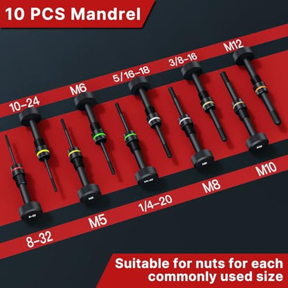 TOLRET Rivet Nut Tool Kit, Rivnut Tool Kit with 10 Metric and SAE Mandrels | Professional Ratchet Nutsert Tool Kit with 100 Pcs Rivet Nuts Assortment Kit, Rivet Nut Kit with Rugged Carrying Case, TR21