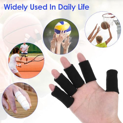 Dimeho 10 Pcs Finger Sleeves Protectors, Sport Finger Splints Elastic Thumb Splint Brace for Finger Support Finger Sleeves Compression Aid for Relieving Pain Arthritis Finger (Black)