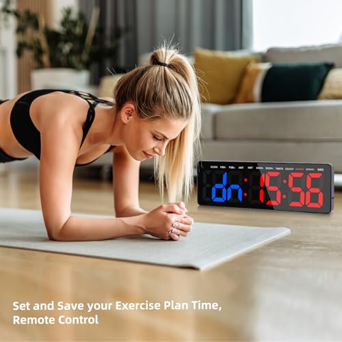 13" Gym Timer Clock, Workout Interval Timer with Remote Control, Count Down & Up Stopwatch, Adjustable Brightness, Large LED Digital Display, Fitness Digital Clock for Home/Garage/Boxing - size: 13 inch