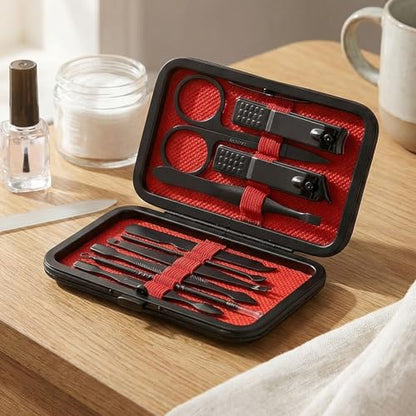 Grooming Kit Home and Travel-Manicure Set 8, Nail Clipper Set, Portable Nail Kit, Travel Nails Kits(Black) - color: Black, size: 10 Piece Set