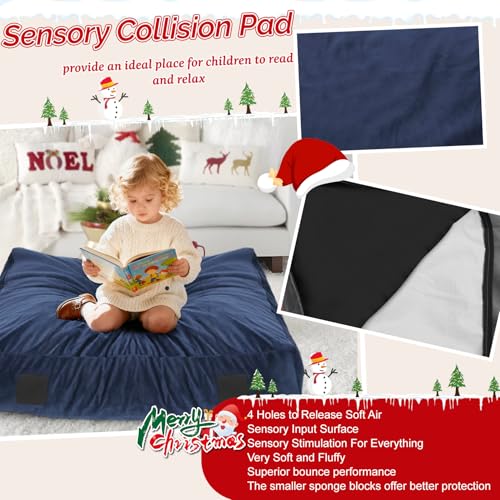 WOUDY Crash Mats for Kids Sensory, Sensory Pads for Autistic Children,Soft Foam Landing Zone, Soft, High-Density Foam Landing Zone Provides Safe Sensory, with Washable Cover - size: 5FT blue