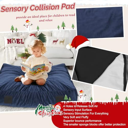 WOUDY Crash Mats for Kids Sensory, Sensory Pads for Autistic Children,Soft Foam Landing Zone, Soft, High-Density Foam Landing Zone Provides Safe Sensory, with Washable Cover - size: 34FT blue