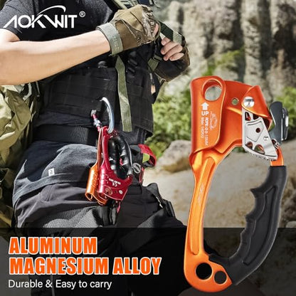 UIAA & CE Certified Rope Ascender Aluminum Alloy Rock Climbing Gear Strong Rigging Rappelling Equipment for Rock Tree Climbing Arborist Rescue Mountaineering Caving - color: Right Hand Orange 1