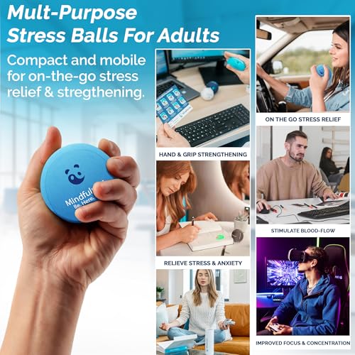 Mind & Body Stress Balls for Adults - Multi-Density Squeeze Balls for Hand Therapy & Grip Strengthening - Stress & Anxiety Relief - Choose 3-Ball (Soft, Medium & Hard) or 2-Ball (Soft & Hard) Sets - color: Mindfuless - Sea Breeze, Ocean Blue, Cloud