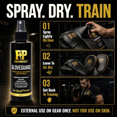 GloveGuard Sports Gear Deodorizer Spray 6.76 fl oz – Odor Neutralizer for Boxing Gloves, MMA Gear, Soccer Cleats, Sneakers & Gym Kit – Neutralizes Sweat Odors Fast