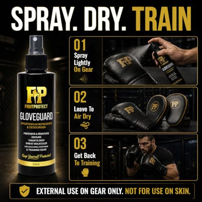 GloveGuard Sports Gear Deodorizer Spray 6.76 fl oz – Odor Neutralizer for Boxing Gloves, MMA Gear, Soccer Cleats, Sneakers & Gym Kit – Neutralizes Sweat Odors Fast