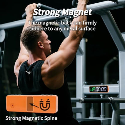 Gym Timer with Strong Magnet for Home Gym, Interval Timer Battery Supply | Workout Clock with Stopwatch, Count up/Down,Custom Interval for Fitness/Home/Boxing - style: 1 inch-Orange