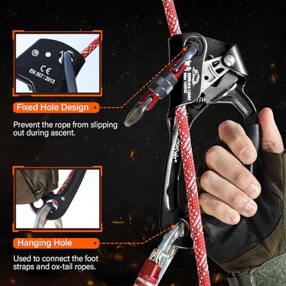UIAA & CE Certified Rope Ascender Aluminum Alloy Rock Climbing Gear Strong Rigging Rappelling Equipment for Rock Tree Climbing Arborist Rescue Mountaineering Caving - color: Right Hand Black 2