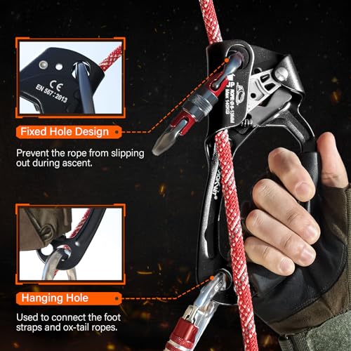 UIAA & CE Certified Rope Ascender Aluminum Alloy Rock Climbing Gear Strong Rigging Rappelling Equipment for Rock Tree Climbing Arborist Rescue Mountaineering Caving - color: Right Hand Black 1 + Blue 1