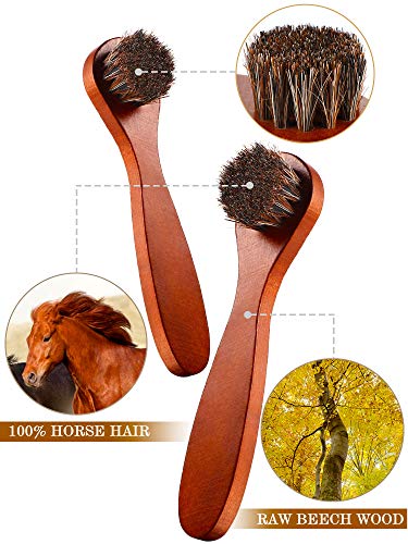 Youngjoy 6 Pieces Horsehair Shine Shoes Brush kit Polish Dauber Applicators, Brown, 6 x 1.5 inches - style: Style A