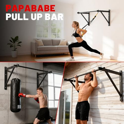 Wall Mounted Pull Up Bar, Chin Up Bar for Home Gym Strength Training | PAPABABE Sturdy Anti-Slip, Knurled Grip, Quick Install, Multi-Grip Versatile, Wall-Mounted Space-Saver 500 Weight Capacity - style: 52 inch