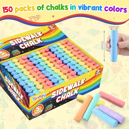 Toidgy 150 PCS Washable Sidewalk Chalks Set for Kids, 30 Packs in 5 Colors, Non-Toxic Jumbo Sidewalk Chalk Bulk for Outdoor Art Play, Painting on Chalkboard, Blackboard and Playground