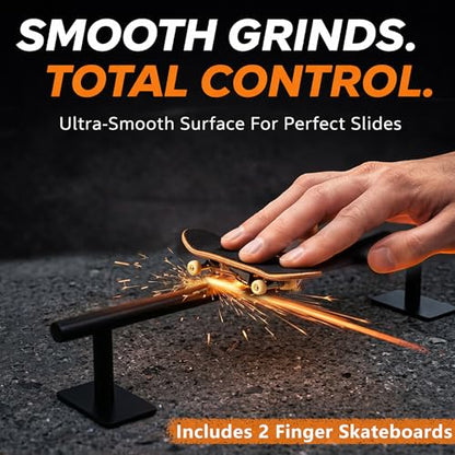 Fingerboard Rail 11" Metal Round Grind Rail Non-Slip Stable Base for Smooth Slides & Grinds Fingerboard Trick Training Obstacle Fits Tech Deck Mini Skate Park & Desk Setup