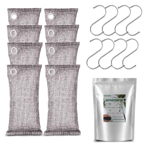 Activated Charcoal Bags Odor Absorbers, Activated Charcoal Odor Absorber for Strong Odors in Car, Closet, Shoe, Pet, Smoke, Basement. Coconut Shell Air Purifying Bag(8 x 100g） - color: 100g x 8pc