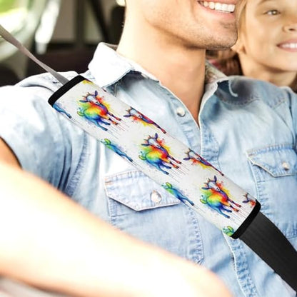 2 Pack Rainbow Watercolor Goat White Car Seat Straps Shoulder Pads Soft Padded Seat Belt Cushion for Kids, All Vehicles, Pressure Relief - color: Pattern 755