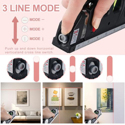 Picture Hanging Kit Tool, 352pcs Hanging Hardware with Heavy Duty Frame Hooks, Wire, Nails, D Rings, Photo Sawtooth Hangers, Wall Art Hanging Kit with Laser Level, Pink Claw Hammer