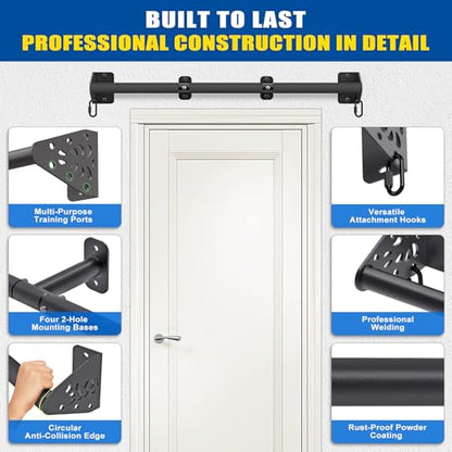 Kipika Wall Mounted Pull Up Bar - Heavy Duty 500 LB Capacity Doorway Chin Up Bar for Home Gym, Sturdy Steel Construction with Resistance Band Hooks | Hanging Exercise Bar for Full Body Workout