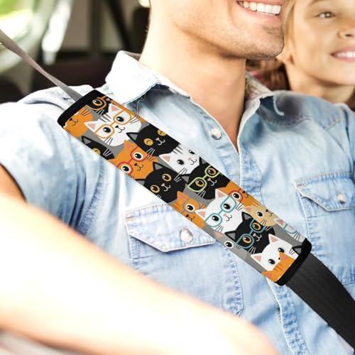 Universal Fit Cute Cats Animals Pet Cat Lovers Kawaii Seat Belt Shoulder Pad for Adult Use, Most Cars, 1 Pair Harness Pads Strap Anti-Slip Pad - color: Pattern 1106
