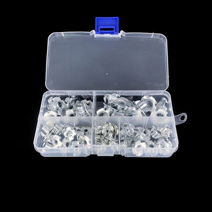 90PCS/Set T-Nuts Four Pronged T Nut M3 M4 M5 M6 M8 for Wood, Rock Climbing Holds, Cabinetry, with Storage Box, Zinc Plated Steel