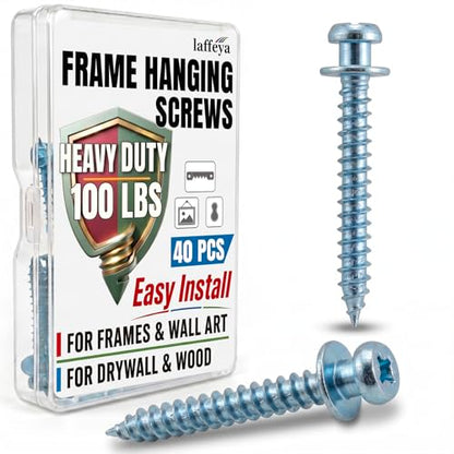 Silver Bear Claw Screws, Double-Headed Drywall Picture Hanger, 40 | Anchorless self-tapping wall hooks for D-rings, sawtooth & keyholes, picture hanging hardware screws for frames & mirrors - style: Silver-Short