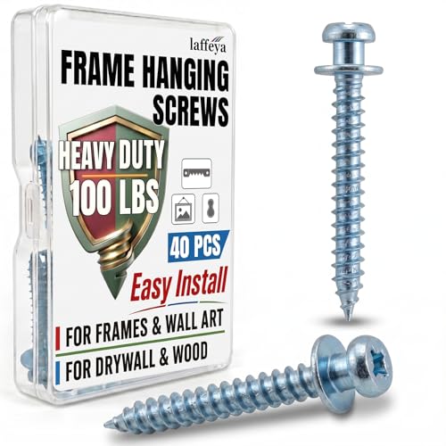 Silver Bear Claw Screws, Double-Headed Drywall Picture Hanger, 40 | Anchorless self-tapping wall hooks for D-rings, sawtooth & keyholes, picture hanging hardware screws for frames & mirrors - style: Silver-Short