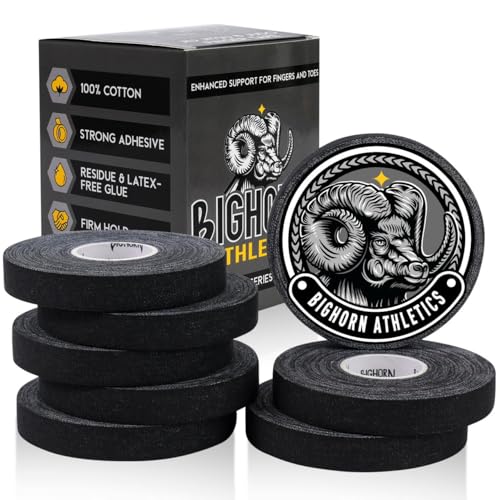 Bighorn Athletics Finger Tape 0.5" × 45ft, 8 Rolls, Black | For Jiu Jitsu, Rock Climbing, Volleyball, Football, Hands, Toes, Sports & Injuries | Residue-Free - color: Black, size: 0.5-Inch