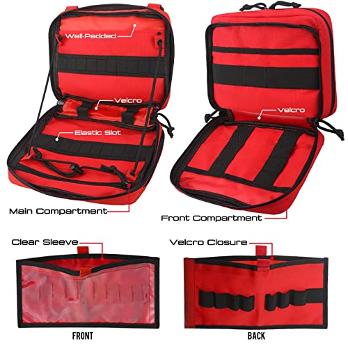 WYNEX Tactical Molle Admin Pouch, Double Layer Large EDC Tool Pouch Bag | Laser-Cut Design, Medical EMT IFAK with Map Pocket, Tool Organizer Molle Accessories, Flag Patch Included, 9.5"x7.5"x3.2" - color: Red