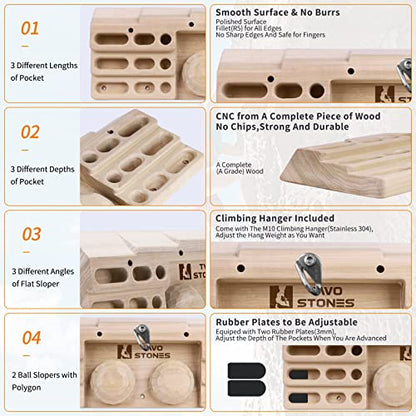 Two Stones Hangboard Rock Climbing Pull Up Bar Designed Training for Climbing, Wooden Fingerboard Climbing Finger Board Training Board for Building Core Strength and Endurance (CJ-HB2051)