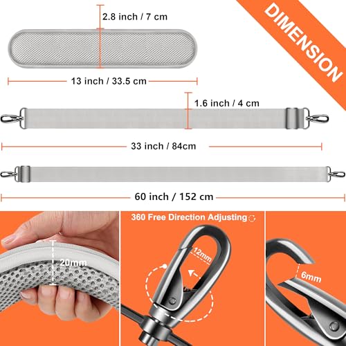 Hseok 60 Inch Shoulder Strap, Ultra-Thick and Padded with Metal Swivel Hooks for Laptop Messenger and Crossbody Canvas Bags - color: Light Gray
