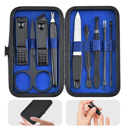 Nail Clipper Set 9 Piece Manicure Kit Nail Care Tools with Portable Case Fingernail Toenail Grooming Set - color: 9pack Blue