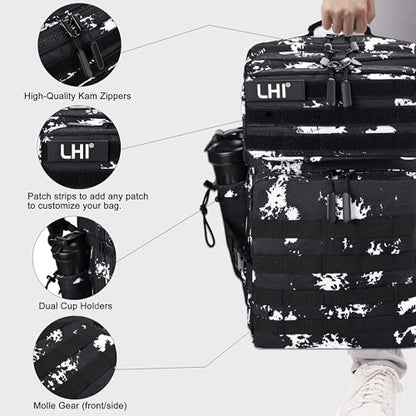 LHI Military Tactical Backpack for Men and Women 45L Army 3 Days Assault Pack Bag Large Rucksack with Shoe Compartment - color: 1.5 Black Lightning