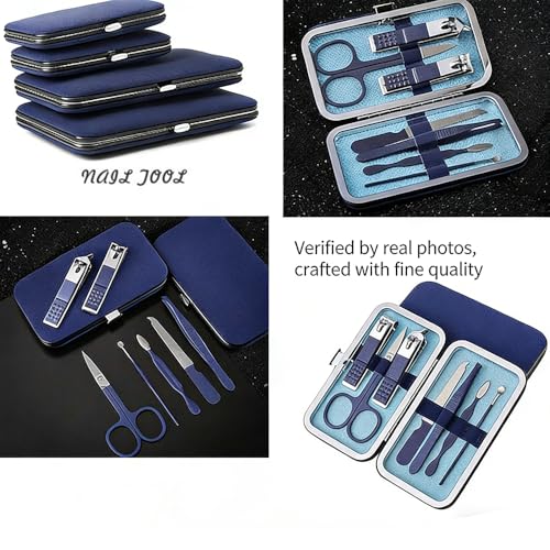 Folding Nail Clipper & Cuticle Nipper Set, Stainless Steel Portable Manicure Pedicure Kit for Travel Blue - color: Blue