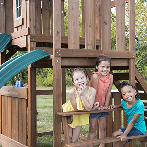Swing-N-Slide Lookout Mountain Wooden Swing Set with Two Slides, Climbing Wall, Swings, Glider & Picnic Table, Wood - size: Lookout Mountain