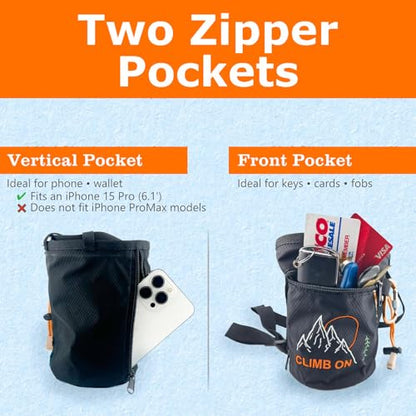 Chalk Bag + Ball for Rock Climbing, Bouldering, Top Rope | Climb On - style: Chalk Bag (Orange)