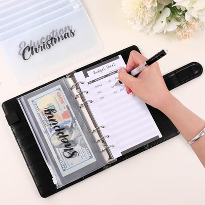 SKYDUE Budget Binder, Money Saving Binder with Zipper Envelopes, Cash Envelopes and Expense Budget Sheets for Budgeting (Black Golden) - color: Black Gold