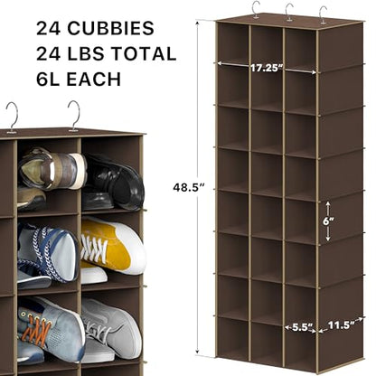 Simple Houseware 24 Section Shelves Hanging Shoes Organizer, Brown | 3 Metal Hooks, 8 Tier, Holds Up to 24 lbs - color: Brown