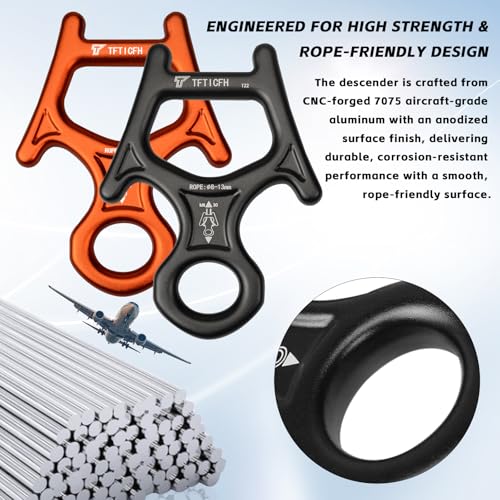 Figure 8 Descender, 30kN Climbing Descender, Heavy Duty 7075 Aluminum Belay & Rappel Equipment for Climbing, Mountaineering, Arborist, Caving, Aerial Yoga - color: 30kN-Black
