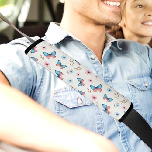 Universal Soft and Comfortable Seat Belt Cover for Adult Use, Stroller Pushchair High Chair, 2 Pack Butterfly Flowers Floral Shoulder Harness Cover - color: Pattern 282