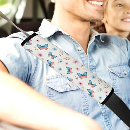 Universal Soft and Comfortable Seat Belt Cover for Adult Use, Stroller Pushchair High Chair, 2 Pack Butterfly Flowers Floral Shoulder Harness Cover - color: Pattern 282