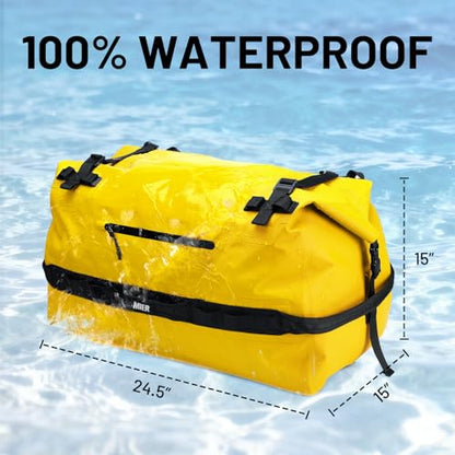 MIER Large Waterproof Duffel Bag - 60L/80L Dry Bag Backpack | Detachable Backpack Straps; Multi-Pockets; Roll-Top with Hook-and-Loop Closure; Motorcycle, Kayaking, Gym, Beach, Boating - color: Yellow, size: 80L